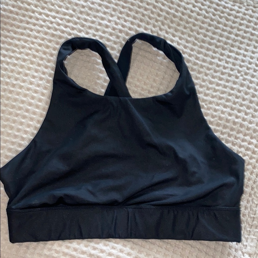 Fabletics Black Sports Bra with Racerback Design and High Neckline